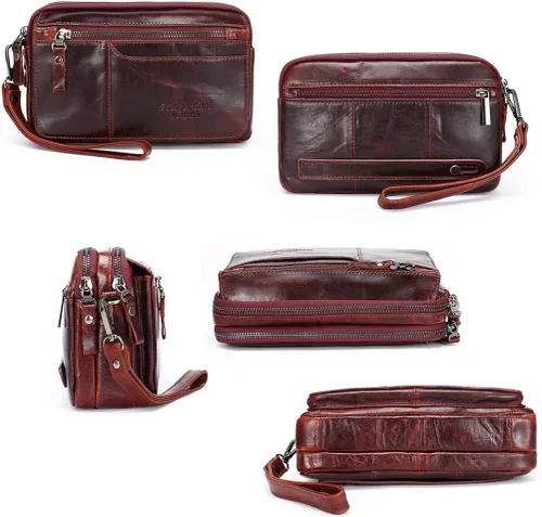 Vista 2 de Bolso de embrague para hombre Bolsos de cuero genuino carteras organizador de negocios titular del teléfono