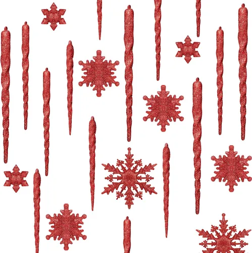 Vista 9 de Chuangdi 72 adornos de carámbano de copo de nieve para árbol de Navidad, carámbanos con purpurina retorcida, decoración de gota de acrílico