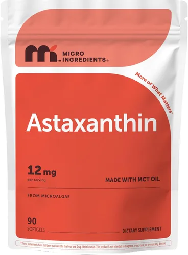 Vista 8 de Micro Ingredients Astaxantina de 12 mg con aceite MCT, 45 cápsulas blandas Suplementos antioxidantes de astaxantina premium* Fuente