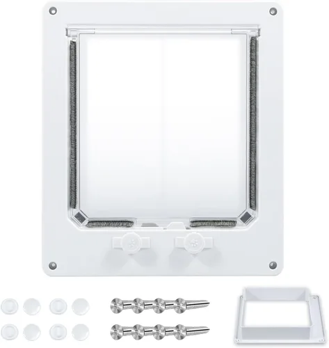 Vista 2 de ZHAZHAMO - Puerta interior de plástico blanco para gatos, fácil de instalar, puerta para gatos interior, puerta para mascotas mejorada con solapa