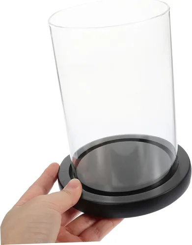 Vista 3 de Candelabro de cristal con base de madera transparente para chimenea, tubo de chimenea, soporte para velas, cilindro de vidrio, placa de vela