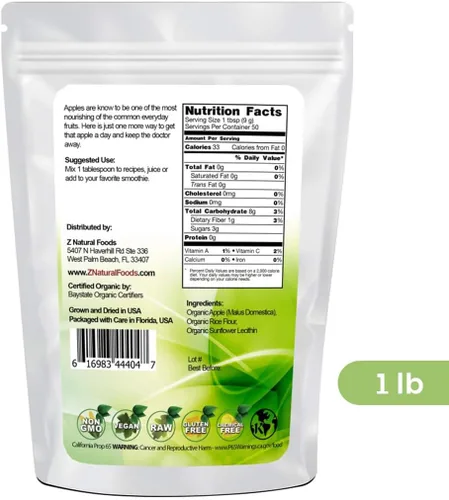 Vista 2 de Z Natural Foods Polvo de manzana orgánico, polvo de superalimento para apoyo digestivo y aumento de energía, ideal para jugos, batidos y recetas