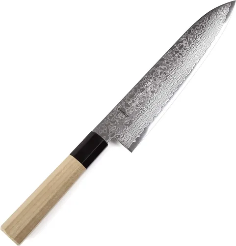 Vista 10 de Cuchillo japonés Damasco ZA18 mango de madera octogonal de magnolia de 69 capas, 6 pulgadas (5.906 in)