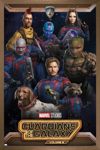 Vista 14 de Marvel Guardians of the Galaxy Vol 3 - Póster de pared grupal, 22.4 pulgadas de largo x 14.7 pulgadas de ancho, versión enmarcada de madera