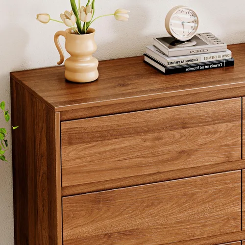 Vista 7 de Chrangmay Cómoda de 6 cajones, cómoda de mediados de siglo de 47 pulgadas de ancho, cómoda de madera con 6 cajones de almacenamiento