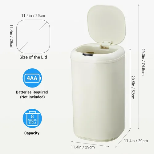 Vista 3 de Cubo de basura con sensor de movimiento de 8 galones con tapa, cubo de basura automático sin contacto, 30 litros inteligente de acero inoxidable