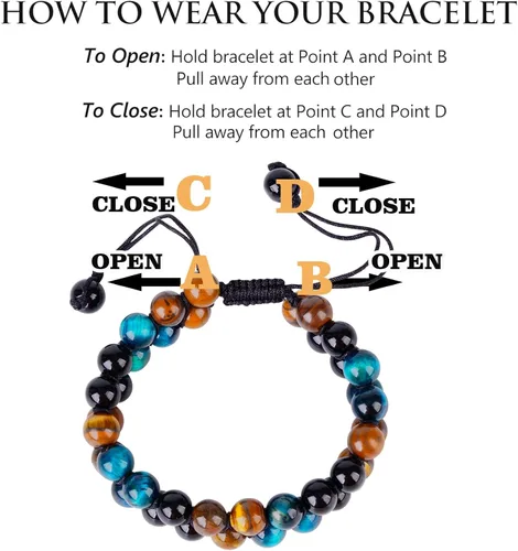 Vista 6 de Triple Protection Bracelet,Bracelets for Men Women, Natural Tiger Eye Jewelry Stone Hematite and Blue Stone Hematite 8mm Crystal Bracelet