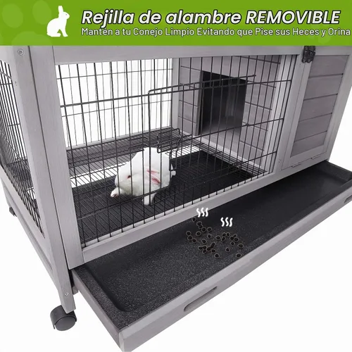 Vista 2 de Jaula de conejo para interiores con 4 ruedas, conejera de conejo, rejilla de alambre extraíble