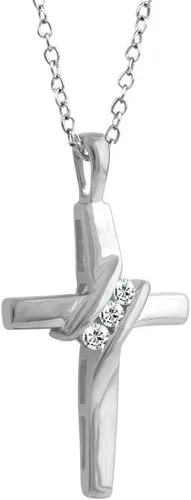 Vista 7 de Collar con colgante de cruz de tres piedras de diamantes de 10 quilates (0.05 cttw, I-JI2-I3) de 18 pulgadas, Diamante y oro, Diamante