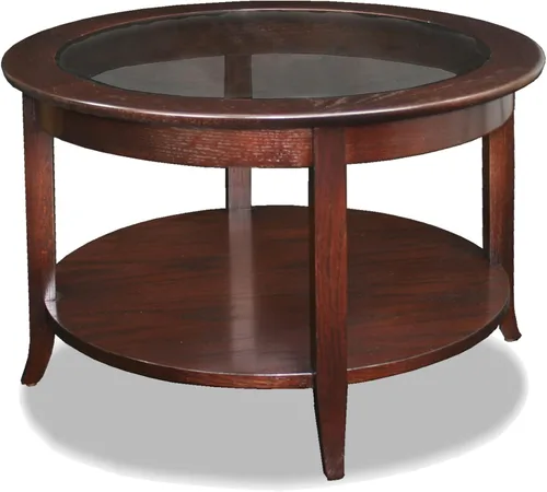 Vista 11 de Leick Home 10109-CH Mesa de centro ovalada pequeña con estante, color cereza chocolate Nuez pacana
