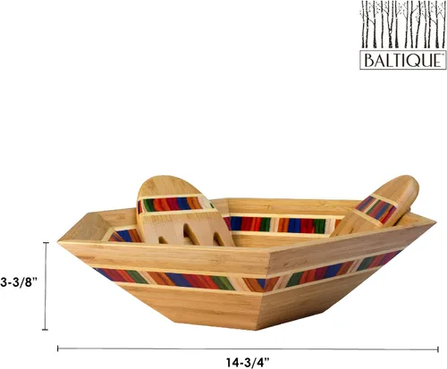 Vista 6 de Totally Bamboo Baltique Marrakesh Collection - Tazón para servir ensalada de 14 pulgadas con manos para ensalada, bambú y madera de abedul
