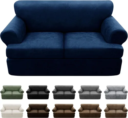 Vista 85 de Fundas para Sillón de 2 Piezas con Cojín en T, Fundas de Aspecto de Cuero para Sofá, Fundas para Sillas, Protector de Muebles Elástico, Funda