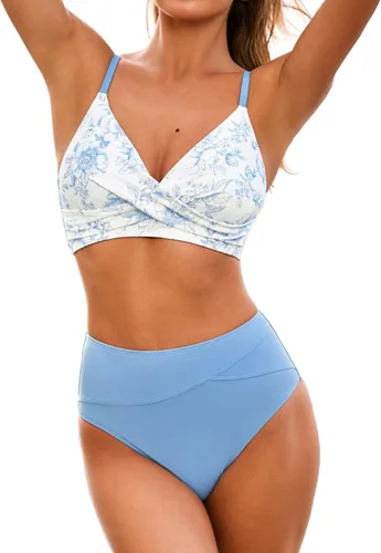 Vista 24 de CUPSHE Conjunto de bikini de dos piezas con cuello en V y cintura alta para Negro/Verde