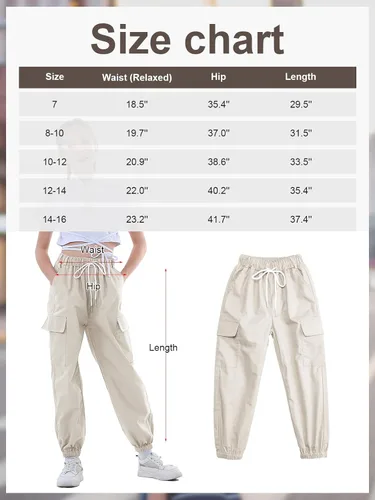 Vista 6 de Rolanko Pantalones cargo para niñas de 4 a 15 años de algodón para niñas de 4 a 15 años