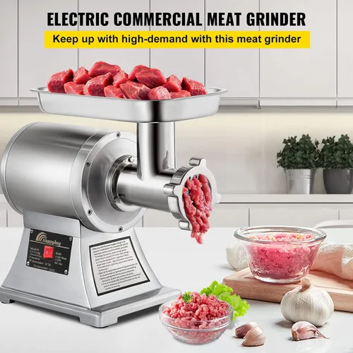 Vista 2 de Happybuy Picadora de Carne Comercial, 550LB/h 1100W, 220 RPM Picadora de Carne Industrial de Acero Inoxidable de Servicio Pesado con 2 Cuchillas