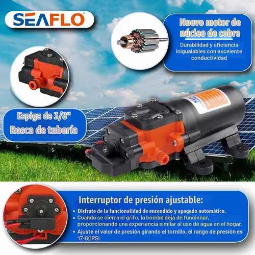 Vista 3 de SEAFLO Bomba de diafragma de presión de agua serie 21 – 12 V CC, 1.2 GPM, 35 PSI, interruptor de presión ajustable, autocebante, funcionamiento