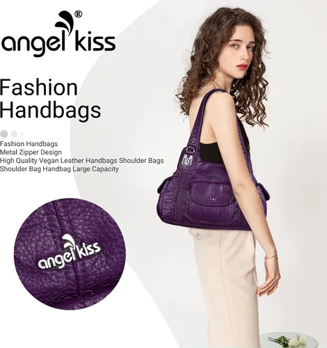 Vista 6 de Angelkiss - Bolsos y bolsos de mano para mujer, de cuero vegano lavado, bolso cruzado estilo hobo