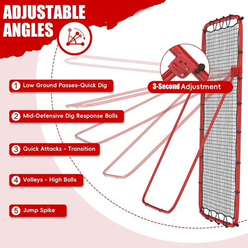Vista 2 de Red de rebote para voleibol de 7x4 pies, red de rebote ajustable de 5 ángulos para practicar zambullidas, posicionamiento, clavado