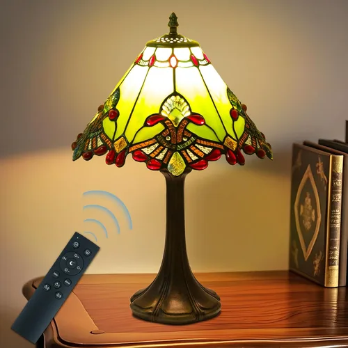 Vista 11 de JHuiLap Lámpara de mesa estilo Tiffany de 12 pulgadas, lámpara barroca de vidrieras con control remoto, regulable continua y 3 temperaturas