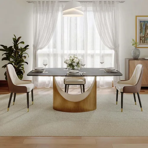 Vista 4 de POVISON Mesa de Comedor Moderna Hobart de 63" para 4, Mesa de Comedor Rectangular de Servicio Pesado Negro Mate, Superficie de Mesa de Comedor