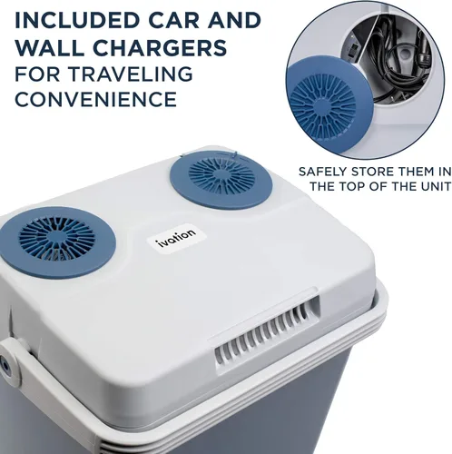 Vista 4 de Ivation Enfriador y calentador eléctrico con asa Refrigerador termoeléctrico portátil de 27 cuartos (25 L) para vehículos y camiones Cable