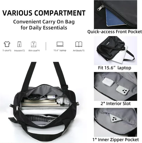 Vista 5 de Hanke Expandable Foldable Travel Duffel Bag Collapsible Carry On Bag with Luggage Strap for Airplanes, Water Resistant Weekender Overnight Bag Fits