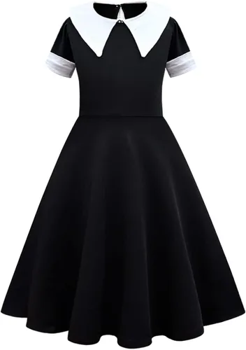 Vista 2 de ODOLDI Vestido de fiesta de skater de corte negro para niñas