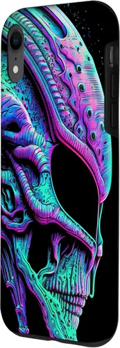 Vista 17 de iPhone 13 Pro Trippy Vaporwave Alien Head Skull Dripping Paint UFO Art Case