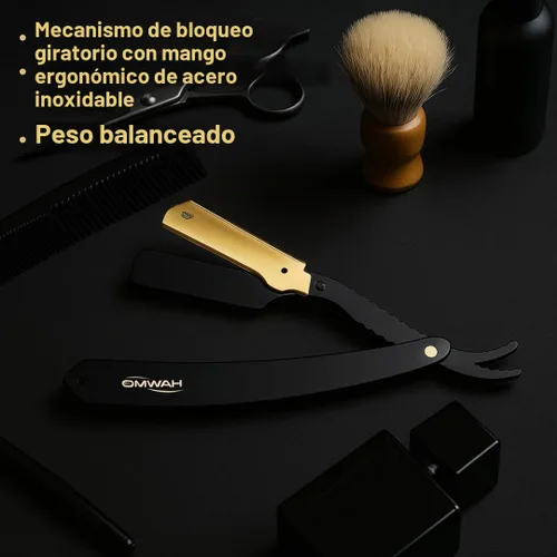 Vista 2 de OMWAH - Maquinilla de afeitar profesional de peluquería de borde recto (bloqueo de oscilación)
