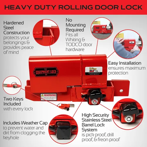 Vista 3 de Equipment Lock Co. Cerradura de puerta enrollable resistente con llave similar, modelo # HDRDL-KA