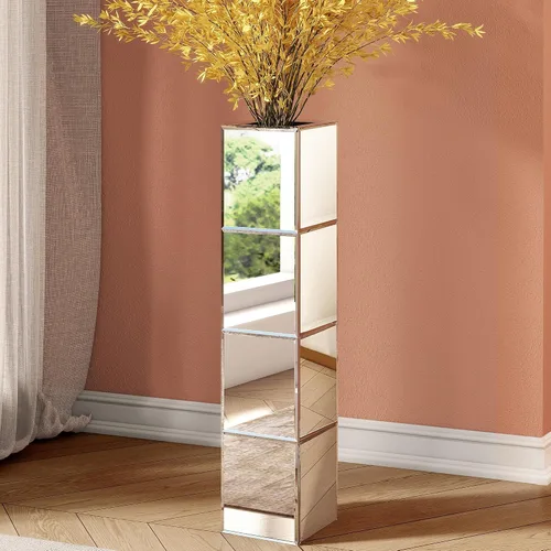 Vista 11 de Juego de 2 jarrones altos con espejo de 28 pulgadas para el hogar, jarrón decorativo grande plateado para flores secas, jarrones de vidrio modernos