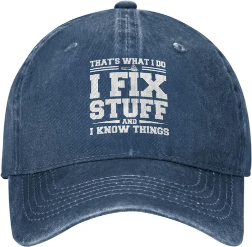 Vista 12 de Sombrero con texto en inglés "I Fix Stuff and I Know Things, para hombre, diseño de cosas geniales