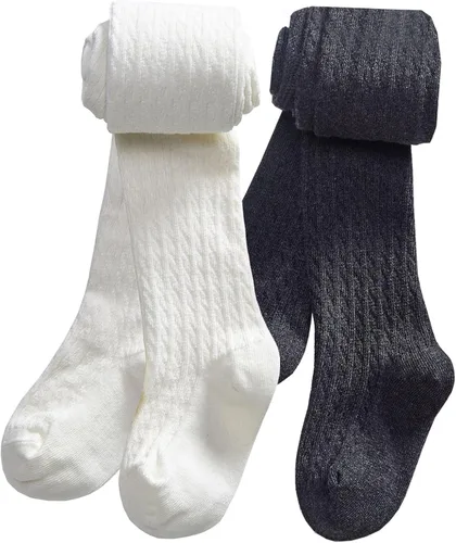 Vista 8 de CHUNG Medias de algodón con pie para niñas pequeñas, gruesas, de invierno, con cable de punto, leggings, medias largas 1 par negro