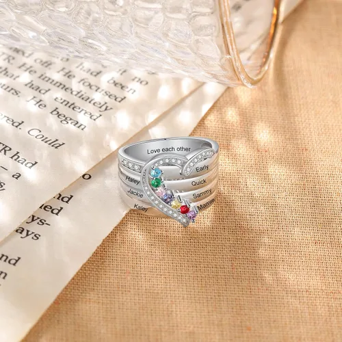 Vista 5 de Anillos de aniversario con nombres personalizados para mujer, joyería de plata de ley con 1-8 piedras natales de imitación, anillo de promesa
