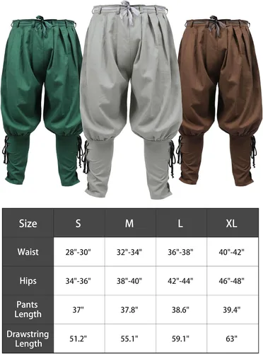 Vista 4 de KUOIN Medieval Renaissance Ankle Banded Pants for Men Linen Pirate Navigator Trousers Lace Up Bottoms