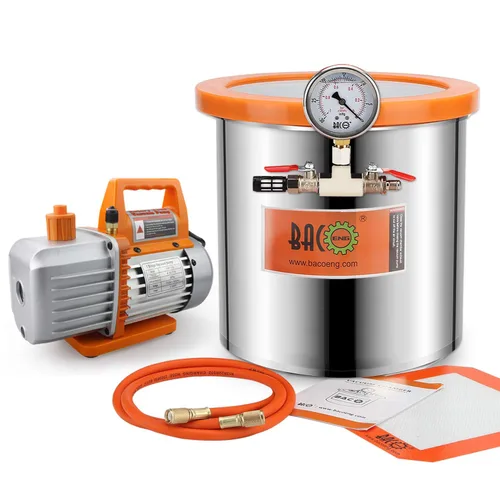 Vista 8 de BACOENG Cámara de vacío de acero inoxidable de 1.5 galones con tapa de vidrio templado perfecta para estabilizar madera, desgasificar siliconas
