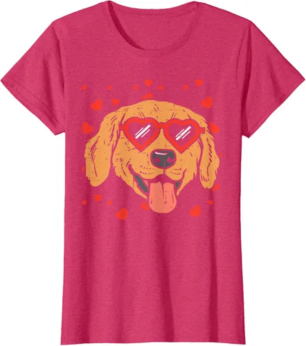Vista 7 de Golden Retriever cara corazón gafas día de San Valentín perro regalo camiseta Negro