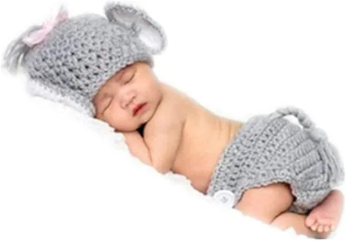 Vista 2 de Accesorios de fotografía para recién nacidos, para niños y niñas, sombrero de elefante, gorro y pantalones cortos, accesorios para fotos de bebé