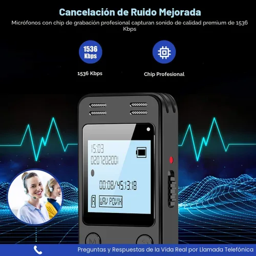 Vista 2 de EVIDA - Grabadora de voz digital de 128 GB para conferencias y reuniones, 9296 horas, dispositivo de grabación activado por voz, grabadora de audio