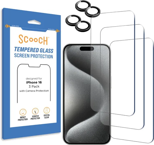 Vista 30 de Scooch Protector de pantalla 5 en 1 para iPhone 11 (paquete de 3) con protector de lente de cámara (paquete de 2) vidrio templado 9H de alta