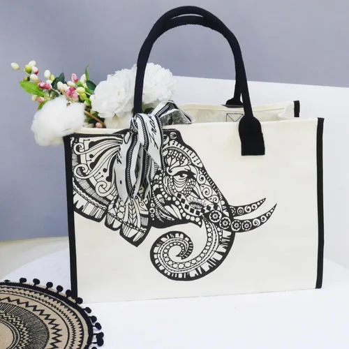 Vista 7 de Bolsas de lona grandes personalizadas, bolsas de playa reutilizables, regalos para mujeres, cumpleaños, con bolsillo interior, mandala