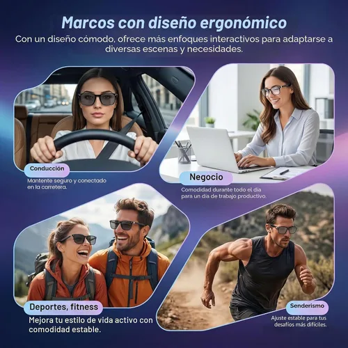 Vista 9 de Gafas inteligentes AI con traducción de 164 idiomas y audio Negro