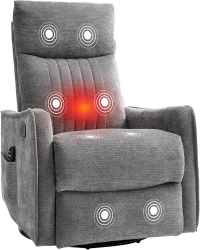 Vista 27 de PELUMY Silla Reclinable Mecedora Giratoria 360 para Adultos, Silla Mecedora de Guardería con Calor y Masaje, Silla Reclinable Deslizante para Beige