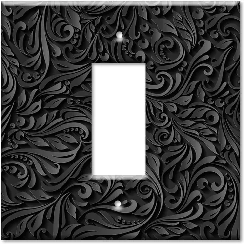 Vista 7 de Art Plates - Placa de interruptor basculante de doble banda (Rocker - GFCI) - Placa de pared - Estampado floral negro - Hecho en Estados Unidos