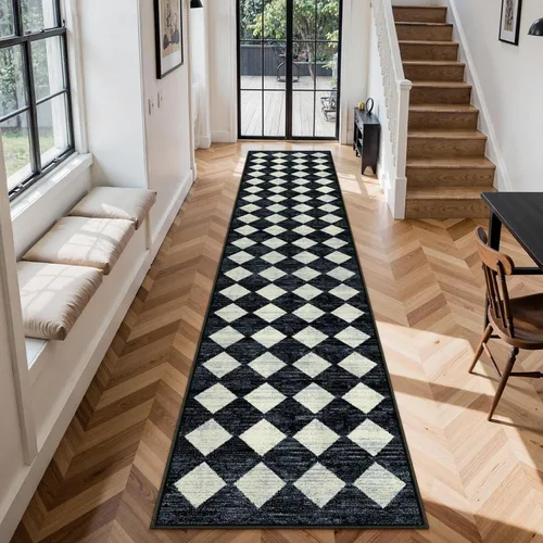 Vista 28 de Lahome - Tapete con diseño de entramado marroquí, a cuadros, pequeño, suave y antideslizante, moderno, resistente a las manchas, para puerta Negro