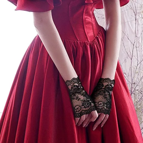 Vista 7 de Papoopy Guantes de encaje blanco para mujer, para bodas, fiestas de té, cosplay, disfraces