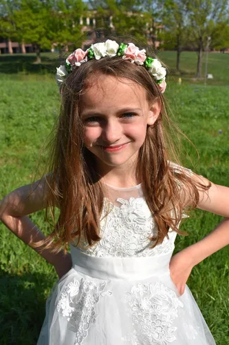 Vista 3 de Vestido de niña de las flores de Navidad con botones drapeados y botones de tul para niños