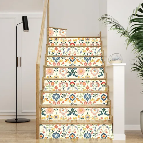 Vista 4 de ILHIIOR Papel tapiz floral rosa para despegar y pegar, papel de contacto con hojas bohemias, flores amarillas, extraíble, autoadhesivo, impermeable