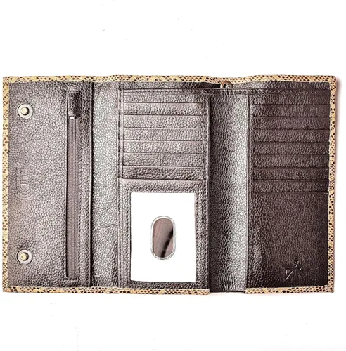 Vista 15 de Cartera larga de cuero genuino para hombre, triple cubierta de chequera, bloqueo RFID, múltiples ranuras para tarjetas, bolsillo con cremallera