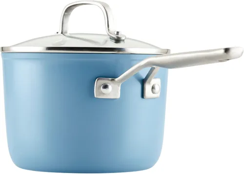 Vista 10 de KitchenAid Sartén antiadherente de cerámica anodizada dura con tapa, 3 cuartos de galón, terciopelo azul